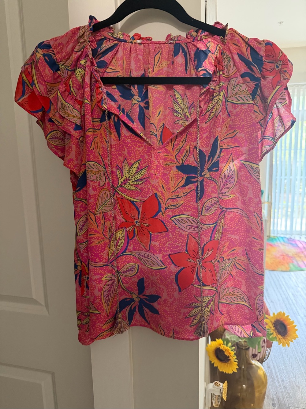 Rose & Olive Pink Floral Ruffle Sleeve Blouse